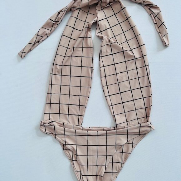 Stone Fox Swim Azalea Crossed Halter Cutout Swimsuit Sand - Picture 5 of 5